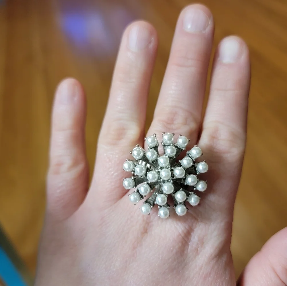 Faux Pearl Cluster Ring Adjustable Statement Piece